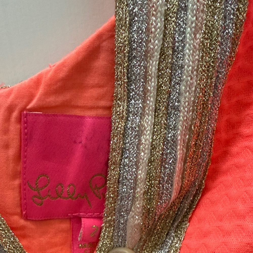 Lilly Pulitzer Sz 2 Coral Pink Valli Shift Dress with silver & gold soutache. - Picture 2 of 4